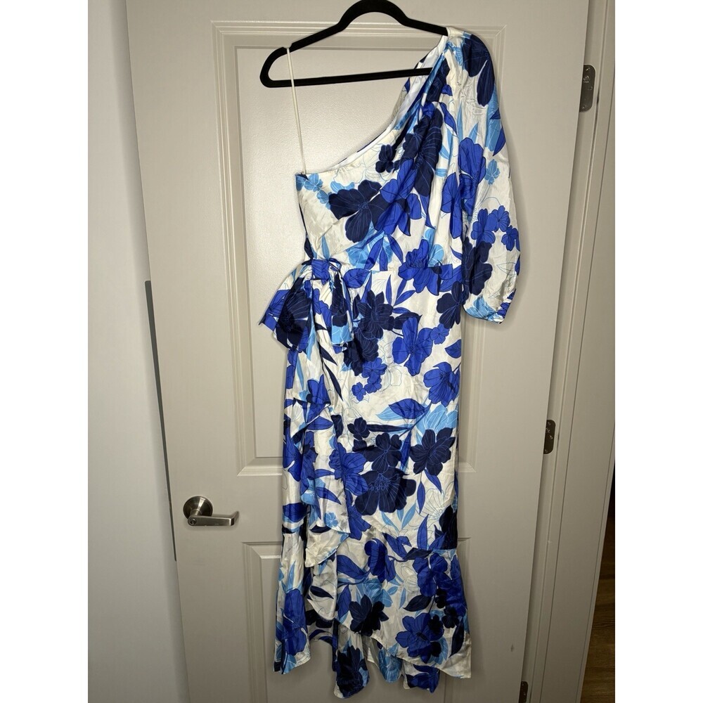 J Crew Collection NWT One Shoulder Ruffle Hem Dress in Painted Floral Blue 10 - Picture 3 of 11